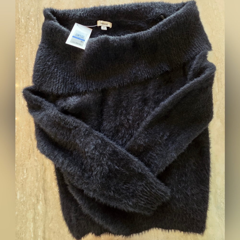Kenzie Black Fuzzy Off-Shoulder Sweater Size XL